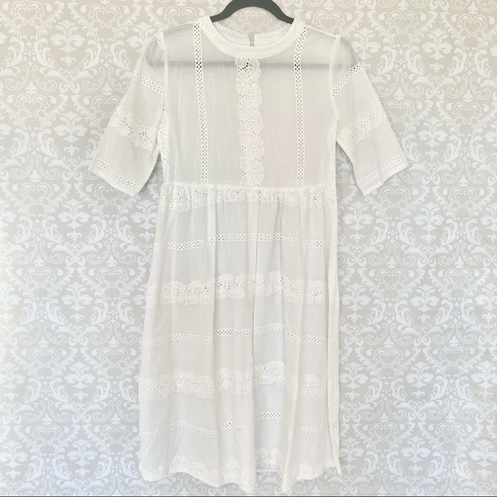 White eyelet dress with 3/4 sleeves